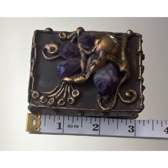 Rare Carvalhu’s Copa Collection Rio Brazil Brutalist Metal Amethyst Trinket Box - Picture 5 of 11
